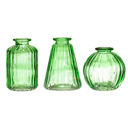 Sass & Belle Green Glass Bud Vases - Set Of 3 - Glass Vases for Table Decoration, Mini Flower Vase for Home, Table Decor, Sass and Belle Decorative Design, Green Vase