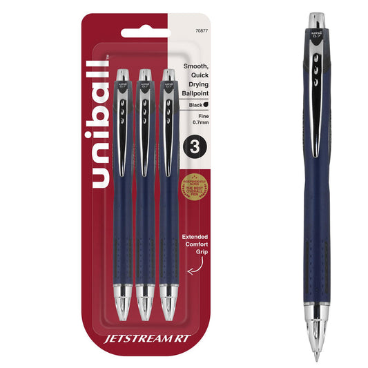 Uni-Ball Jetstream Retractable Ball Point Pens,0.7mm, Black Ink, 3-Count