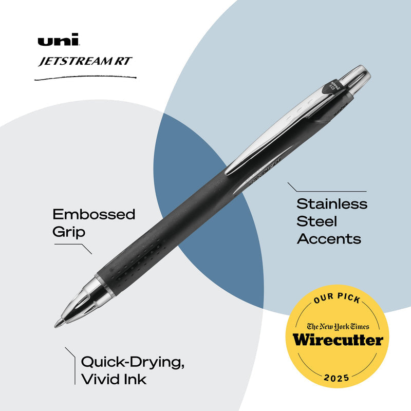 Uni-Ball Jetstream Retractable Ball Point Pens,0.7mm, Black Ink, 3-Count