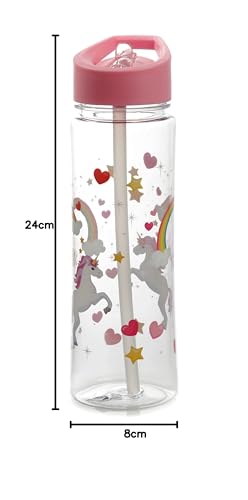 Puckator Enchanted Rainbows Unicorn - Kids Drinks Bottle With Flip Straw - Reusable Water Bottle For Girls And Boys With A Carry Handle - Bpa Free - For School Nursery - Cute Rainbow Design -Pp 550ml