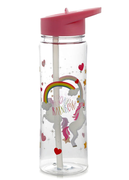 Puckator Enchanted Rainbows Unicorn - Kids Drinks Bottle With Flip Straw - Reusable Water Bottle For Girls And Boys With A Carry Handle - Bpa Free - For School Nursery - Cute Rainbow Design -Pp 550ml