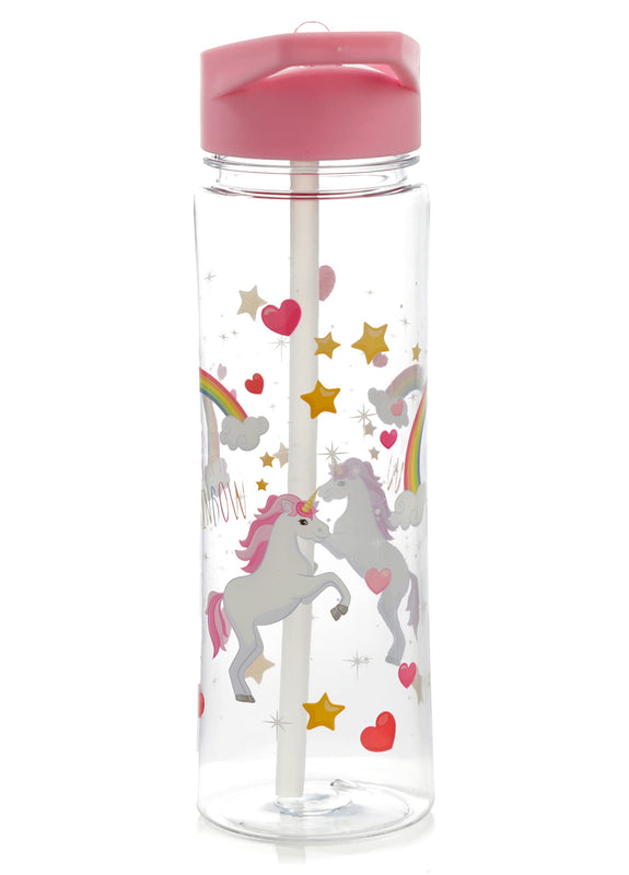 Puckator Enchanted Rainbows Unicorn - Kids Drinks Bottle With Flip Straw - Reusable Water Bottle For Girls And Boys With A Carry Handle - Bpa Free - For School Nursery - Cute Rainbow Design -Pp 550ml