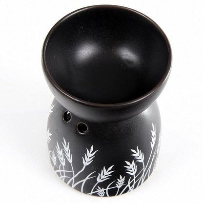 Puckator Eden Grass Design Black Ceramic Oil & Wax Melt Burner - Wax Melt Burners Warmer - Boho Bedroom Decor Diffuser Scent Tea Light Burner Holder - House Warming Gift - Aromatherapy Set