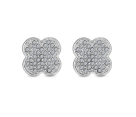Diamond Style London - Clover Crystal Earrings in Rhodium Plating (Item code: Clovercrystalearr)