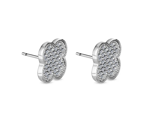 Diamond Style London - Clover Crystal Earrings in Rhodium Plating (Item code: Clovercrystalearr)