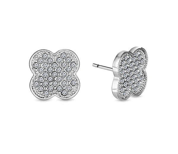 Diamond Style London - Clover Crystal Earrings in Rhodium Plating (Item code: Clovercrystalearr)