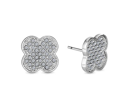 Diamond Style London - Clover Crystal Earrings in Rhodium Plating (Item code: Clovercrystalearr)