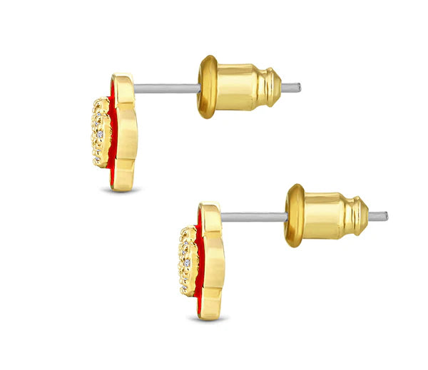Diamond Style London - Clover earrings in yellow gold plating with red en (Item code: Cloverearrredgold)