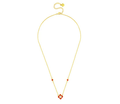 Diamond Style London - Clover necklace in yellow gold plating and red ena (Item code: Cloverneckredgold)
