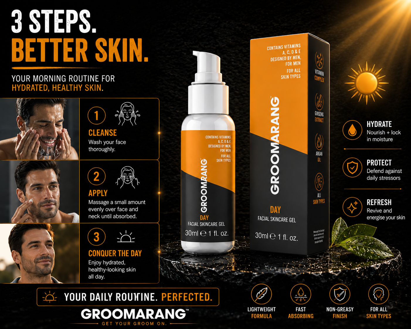 Groomarang Premium Facial Skincare Gel 30ml For Men - Day Use