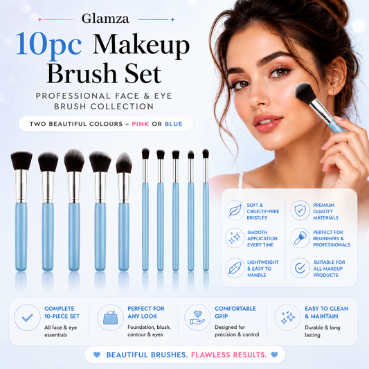 Glamza 10pc Makeup Brush Set – Blue