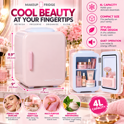 Makeup Fridge 4 Litre 220V - 7" x 9" x 9.9" - Pink - FROM BEAUTYBAY RRP £65