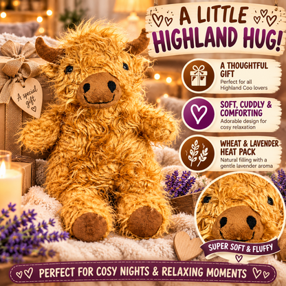 Puckator Highland Coo Cow Microwavable Wheat & Lavender Heat Pack – Plush Highland Cow Warmer