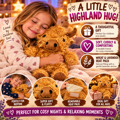 Puckator Highland Coo Cow Microwavable Wheat & Lavender Heat Pack – Plush Highland Cow Warmer