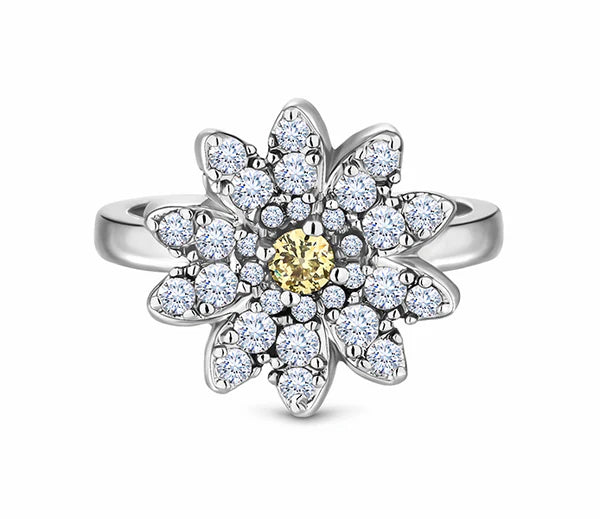 Diamond Style London - Daisy ring in rhodium plating (Item code: Daisyring6)