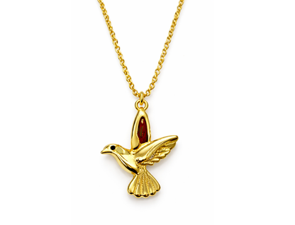 Diamond Style London - Hummingbird Pendant Necklace in Yellow Gold Plating with Crystals