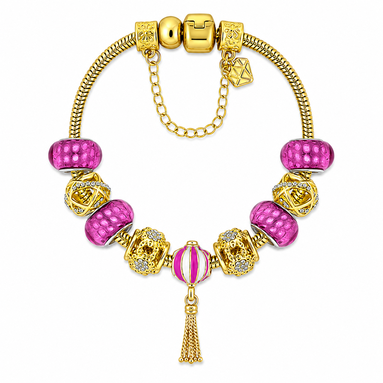 Diamond Style London - Gold Carnival Charm Bracelet with Pink & Gold Plated Beads