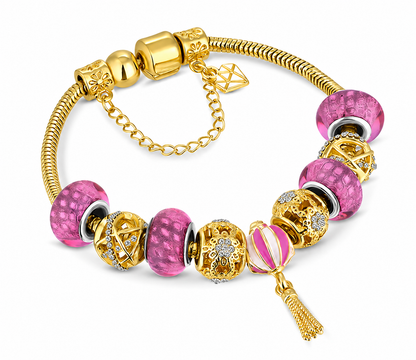 Diamond Style London - Gold Carnival Charm Bracelet with Pink & Gold Plated Beads