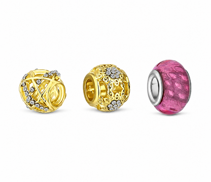 Diamond Style London - Gold Carnival Charm Bracelet with Pink & Gold Plated Beads