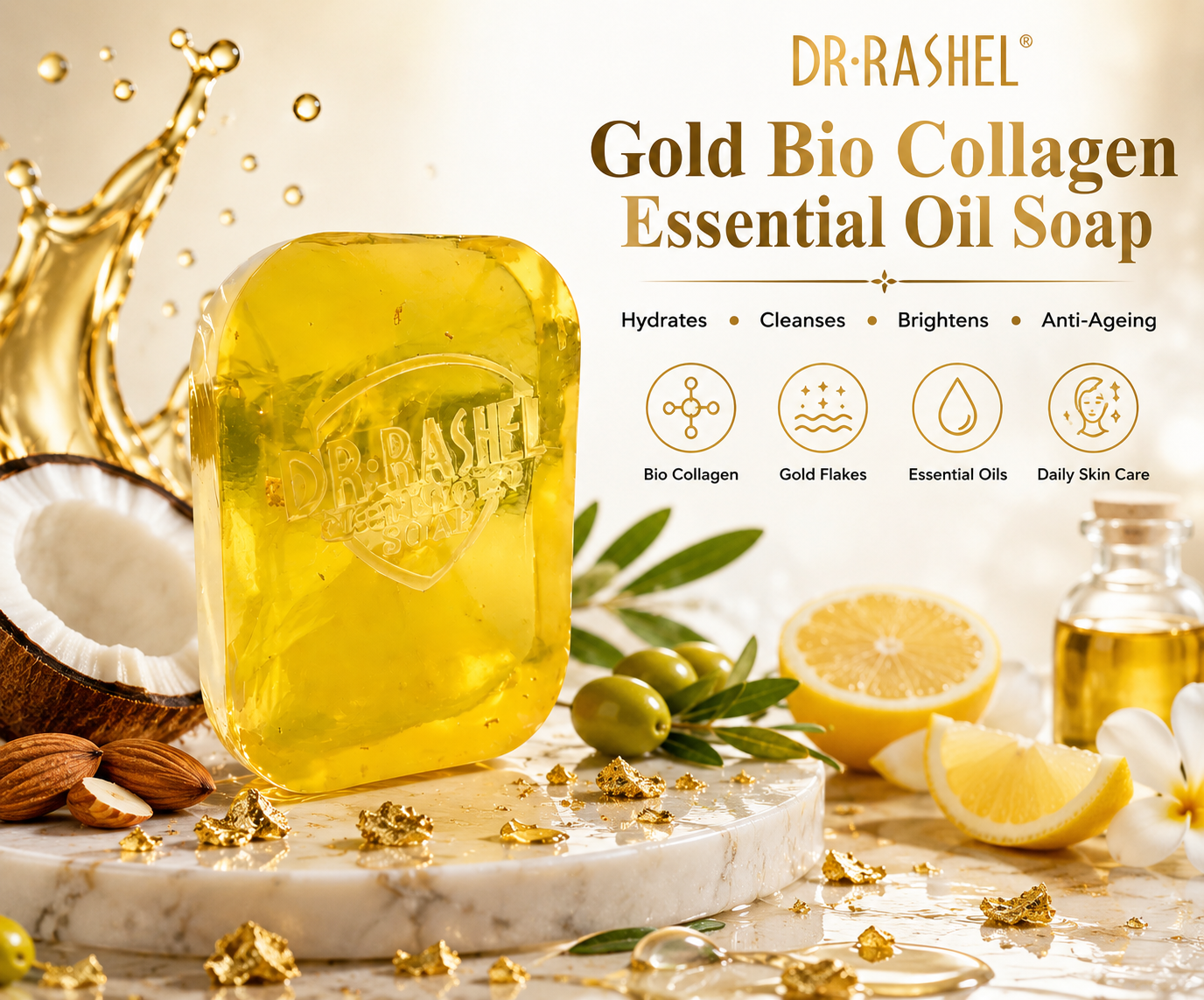 Dr Rashel Gold Bio Collagen Essential Oil Soap – Anti-Ageing & Skin Revitalising Bar