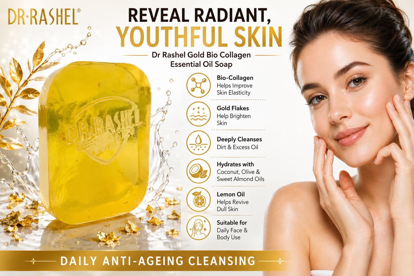 Dr Rashel Gold Bio Collagen Essential Oil Soap – Anti-Ageing & Skin Revitalising Bar