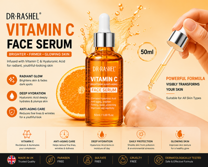 Dr Rashel Vitamin C Serum Brightening & Anti Ageing Facial Serum with Hyaluronic Acid for Face Lines & Wrinkles 50ml