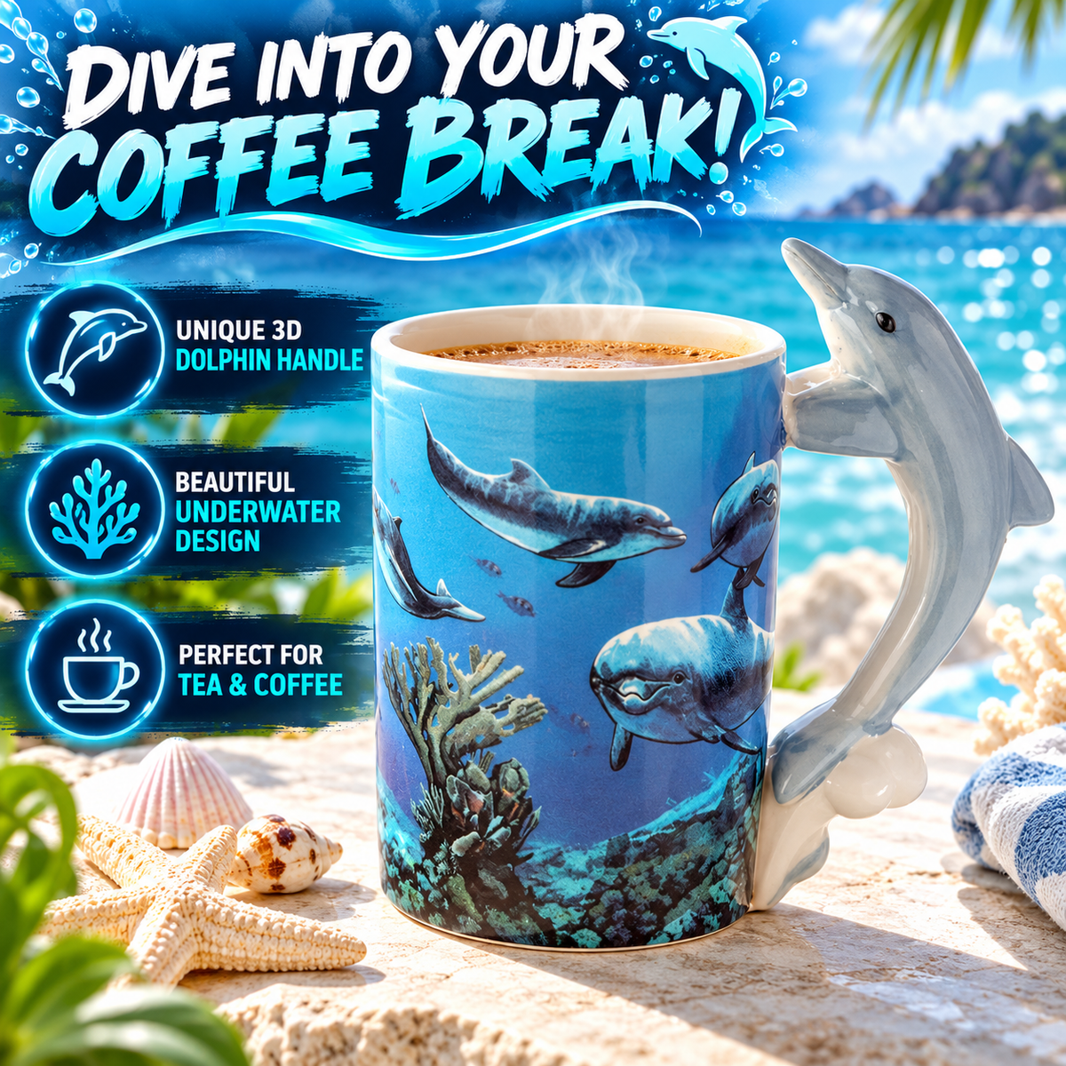Puckator Dolphin Ceramic Mug for Tea & Coffee
