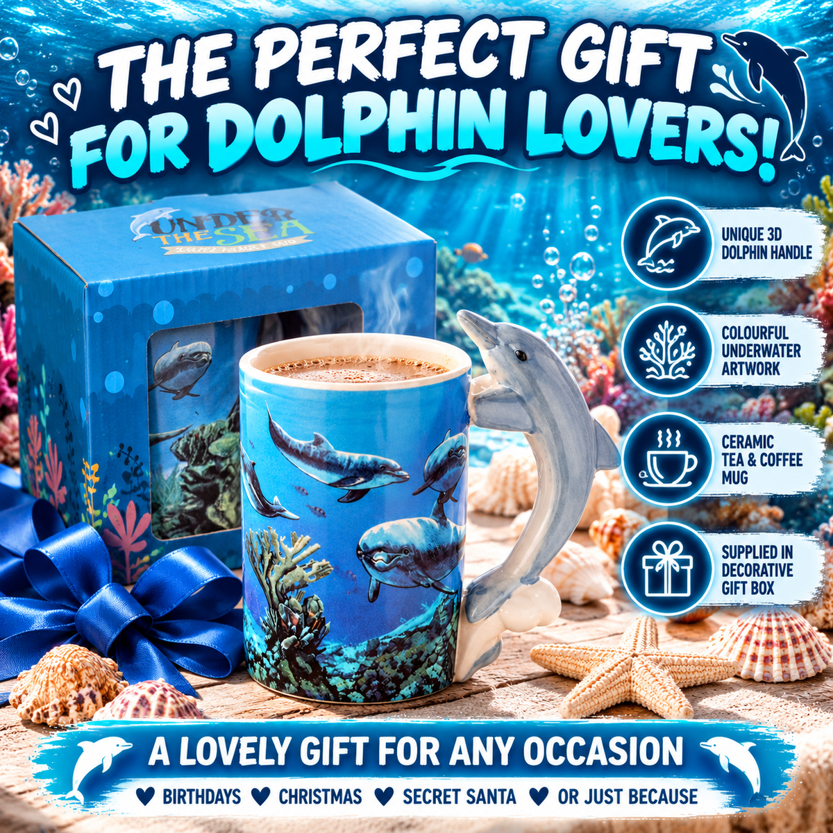 Puckator Dolphin Ceramic Mug for Tea & Coffee