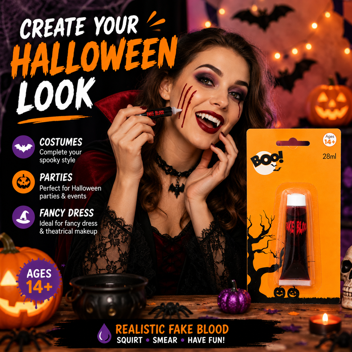 Halloween Fake Blood 28ml – Realistic SFX Makeup for Costumes, Parties & More
