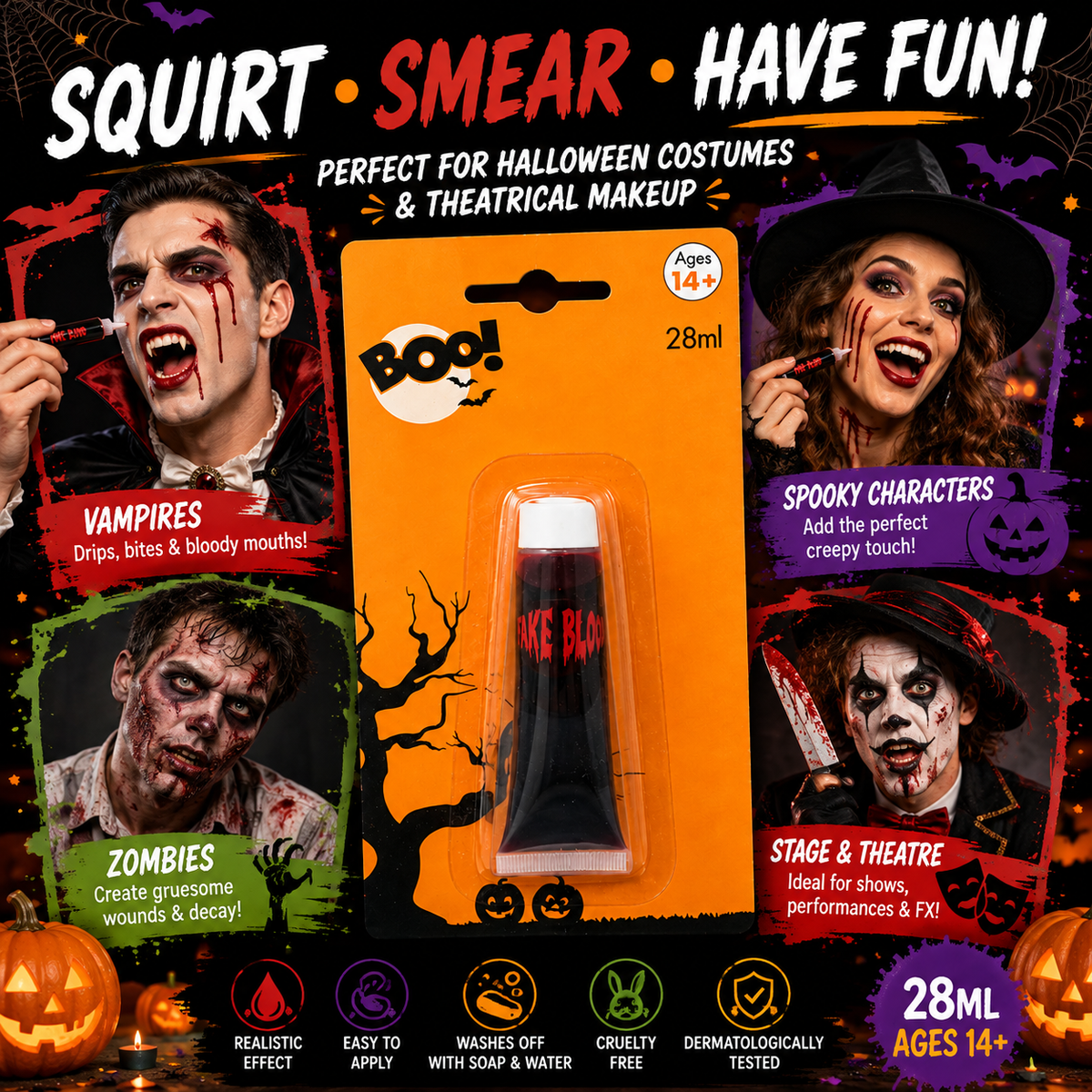 Halloween Fake Blood 28ml – Realistic SFX Makeup for Costumes, Parties & More
