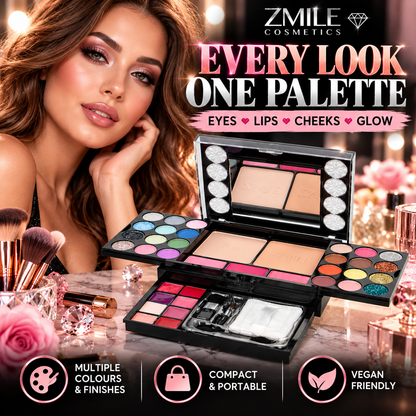 ZMILE Vegan Diamonds Makeup Set – All-in-One Makeup Palette with Mirror, Eyeshadow, Lip Gloss, Blush, Face Powder & Glitter