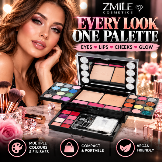 ZMILE Vegan Diamonds Makeup Set – All-in-One Makeup Palette with Mirror, Eyeshadow, Lip Gloss, Blush, Face Powder & Glitter