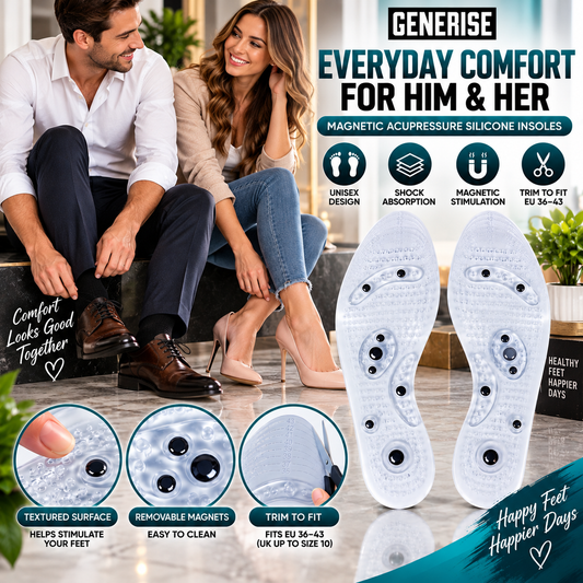 Generise Magnetic Acupressure Silicone Insoles – Clear Massage Insoles with Removable Magnets – Trim to Fit EU 36–43