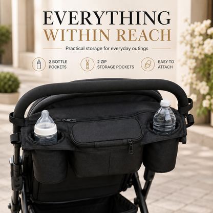 Generise Pram Storage Bag – Universal Pushchair Organiser with Bottle Holders & Zip Pockets