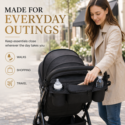 Generise Pram Storage Bag – Universal Pushchair Organiser with Bottle Holders & Zip Pockets