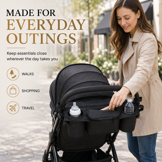 Generise Pram Storage Bag – Universal Pushchair Organiser with Bottle Holders & Zip Pockets