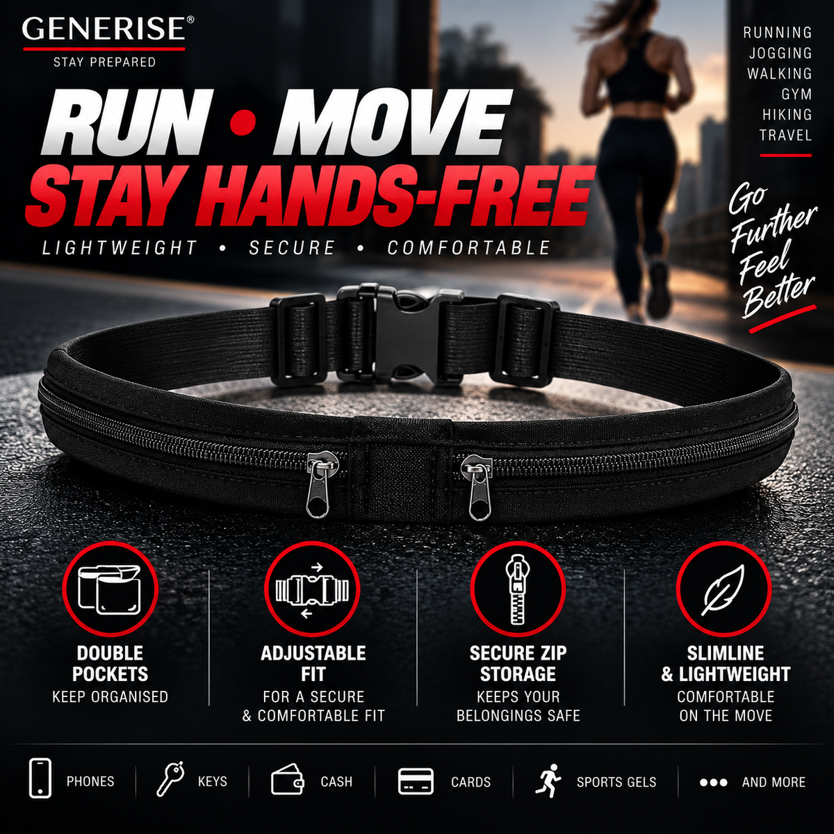 Generise Dual Pocket Running Waist Belt