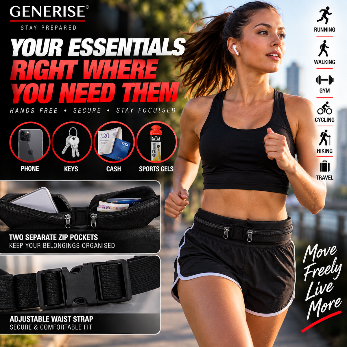 Generise Dual Pocket Running Waist Belt