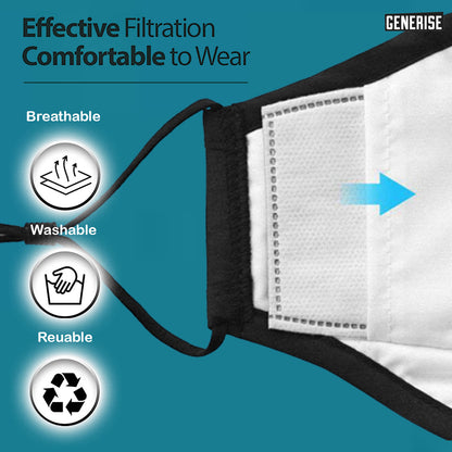 Generise Reusable Adjustable Face Mask with Filter Pocket and PM 2.5 Filter- Unisex- Black