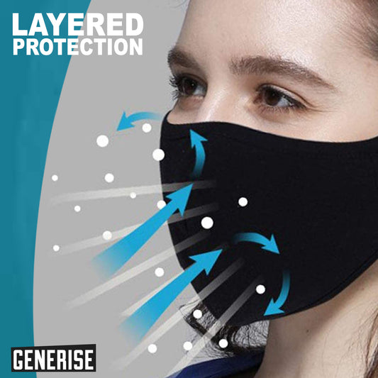 Generise Reusable Adjustable Face Mask with Filter Pocket and PM 2.5 Filter- Unisex- Black