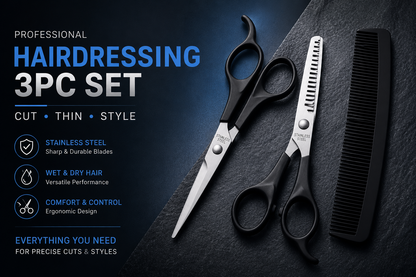 Generise 3pc Hairdressing Grooming Set – Cutting Scissors, Thinning Scissors & Comb