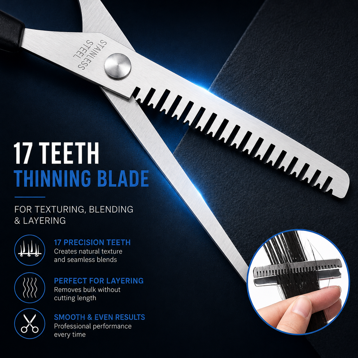 Generise 3pc Hairdressing Grooming Set – Cutting Scissors, Thinning Scissors & Comb