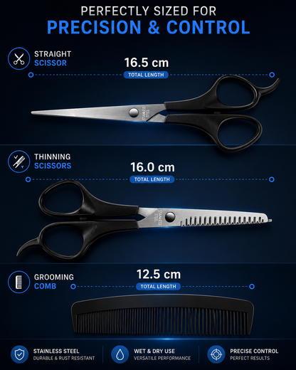 Generise 3pc Hairdressing Grooming Set – Cutting Scissors, Thinning Scissors & Comb
