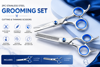 Generise 2pc Grooming Stainless Steel Scissor Set - Cutting and Thinning Scissors
