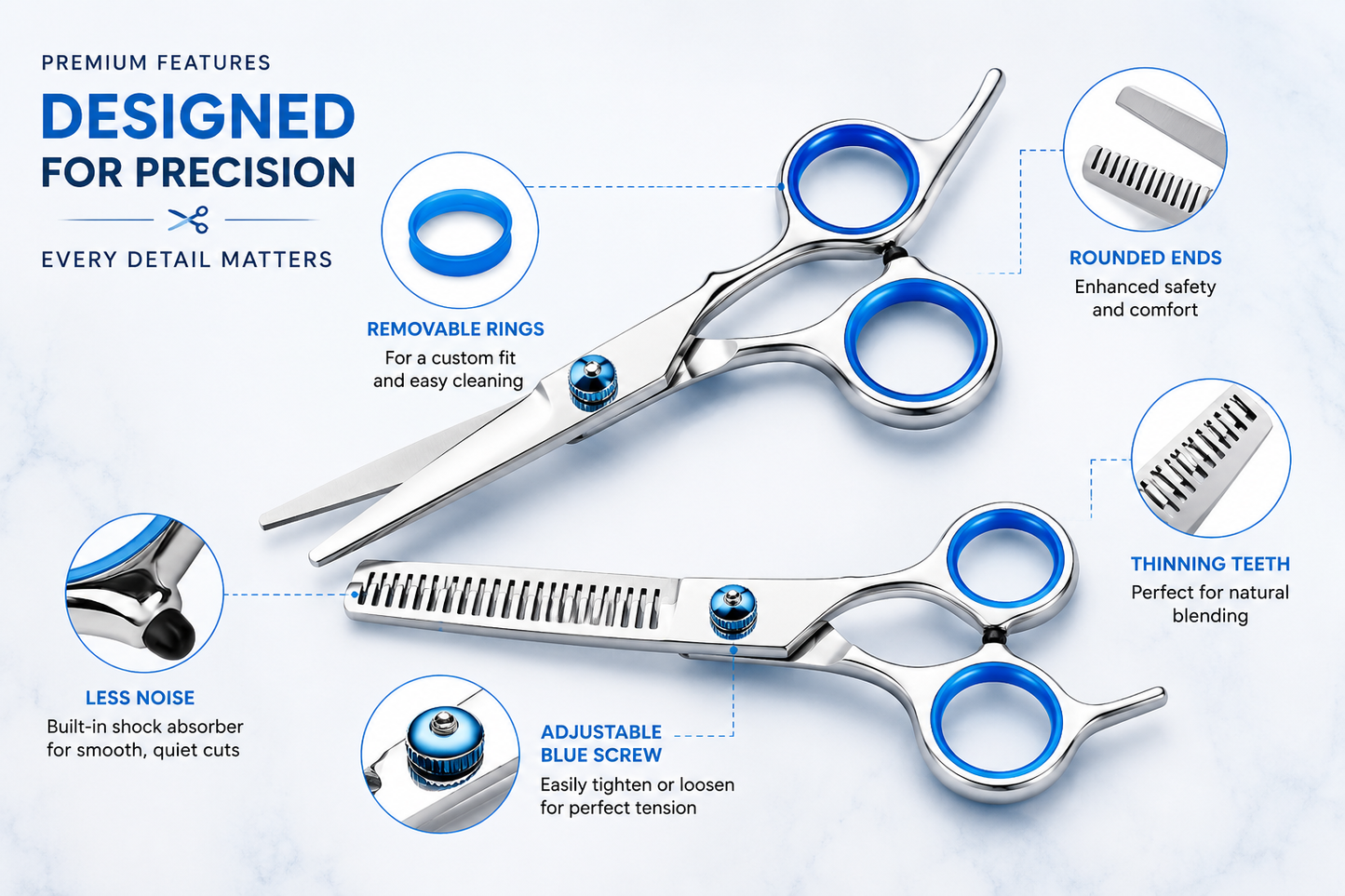 Generise 2pc Grooming Stainless Steel Scissor Set - Cutting and Thinning Scissors