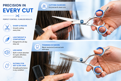 Generise 2pc Grooming Stainless Steel Scissor Set - Cutting and Thinning Scissors