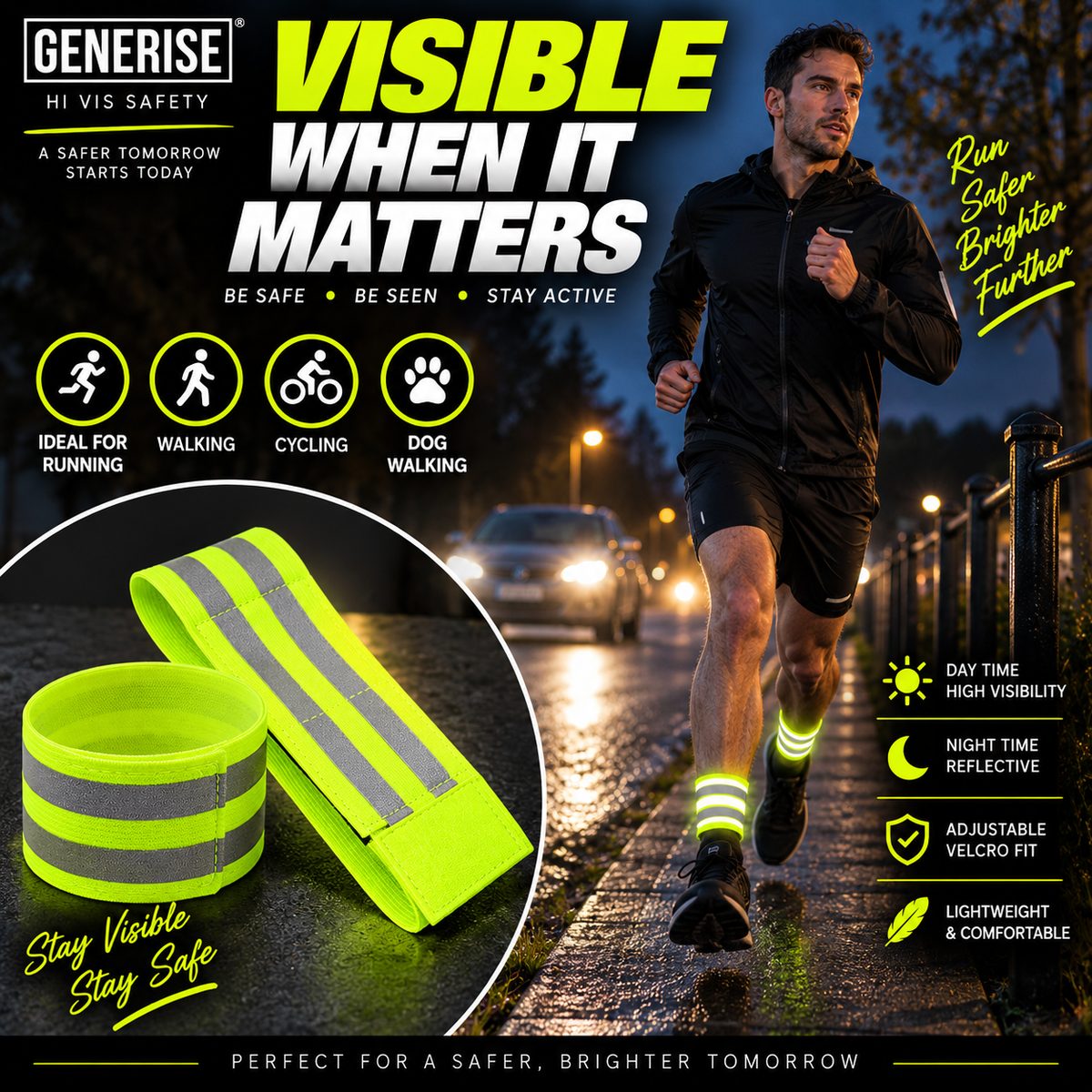 Generise Hi Vis Reflective Arm and Ankle Band - Single (NOT PAIR)