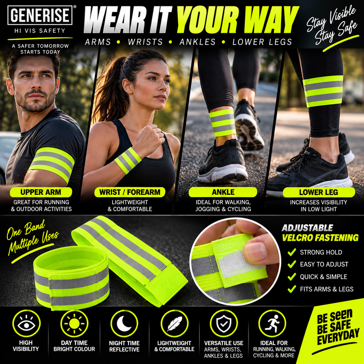 Generise Hi Vis Reflective Arm and Ankle Band - Single (NOT PAIR)