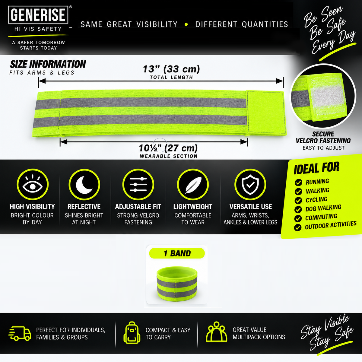 Generise Hi Vis Reflective Arm and Ankle Band - Single (NOT PAIR)
