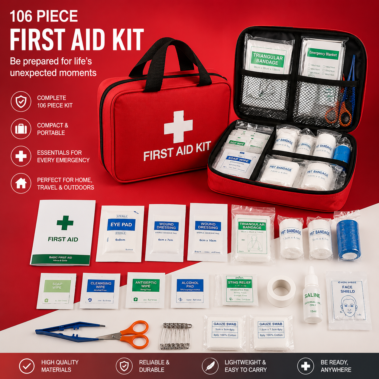 106 Piece First Aid Kit with Carry Bag